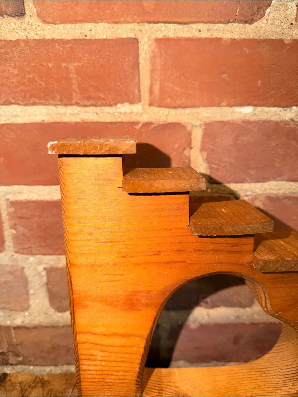 Wooden Step-Style Display with Heart Cutout - Warm Pine Knickknacks Trinkets